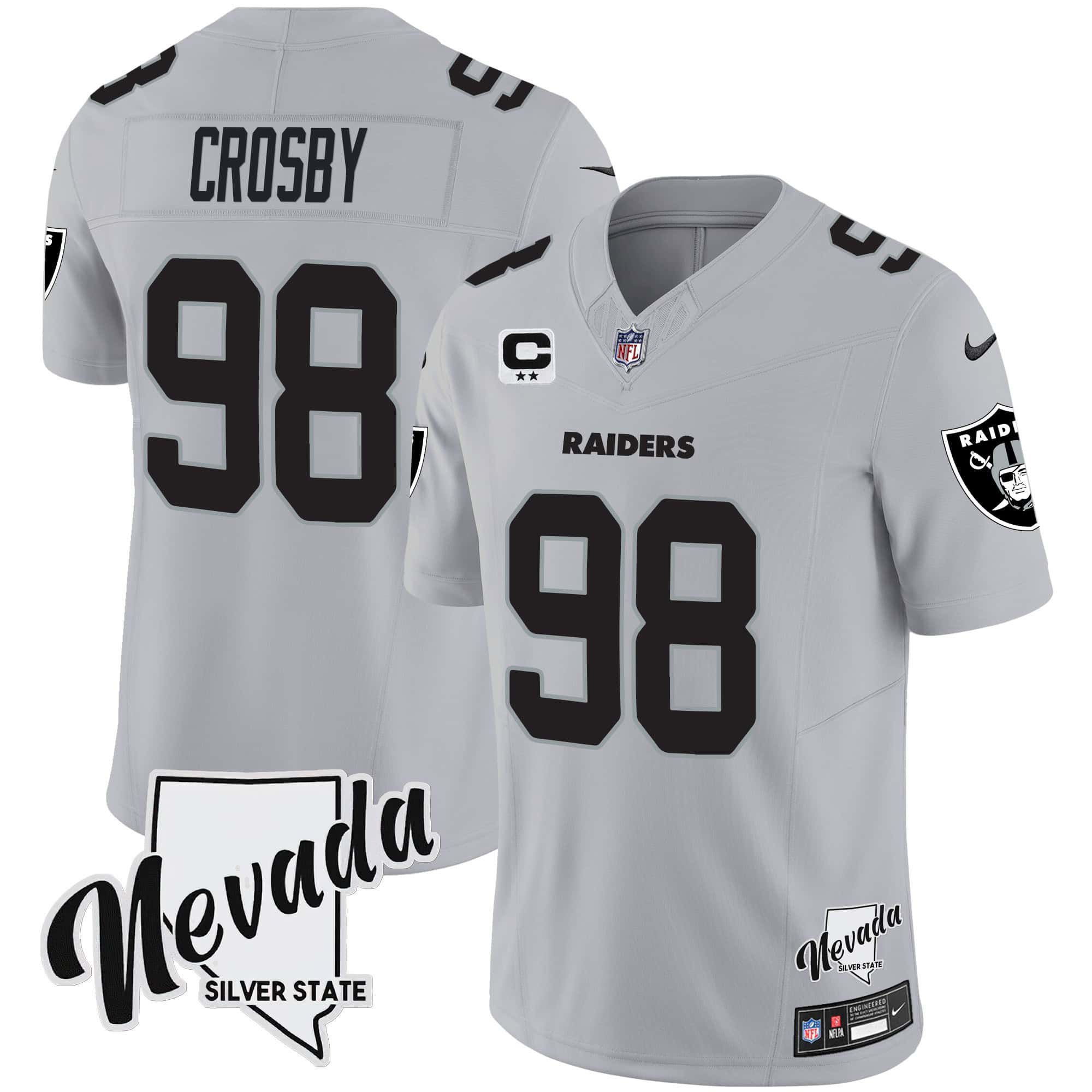 Men Oakland Raiders #98 Crosby Grey 2024 Nike Nevada Silver State Patch Vapor NFL Jersey->indianapolis colts->NFL Jersey